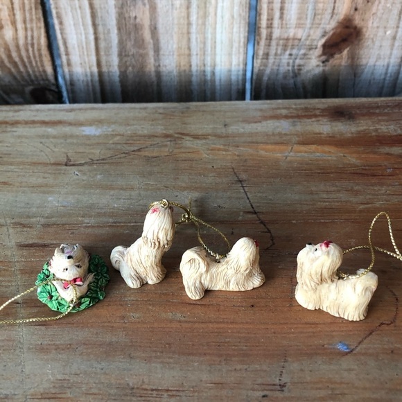 Set of 4 Lhasa Apso Miniature Christmas Holiday Ornaments - Picture 2 of 7